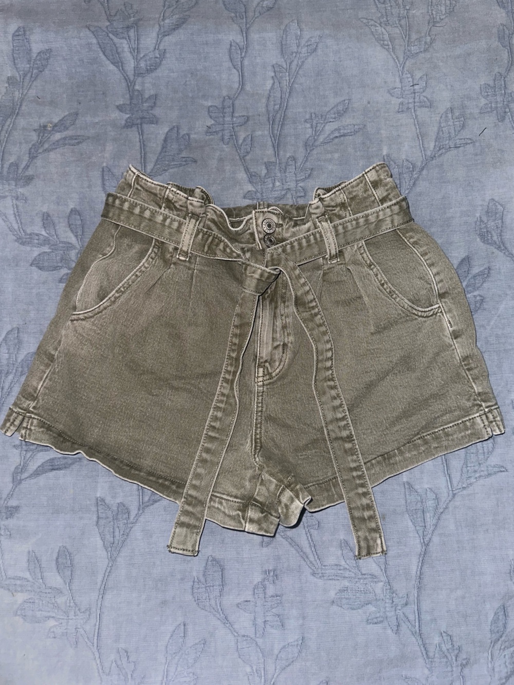 American Eagle Outfitters Olive Green High-Waist Paperbag Denim Shorts